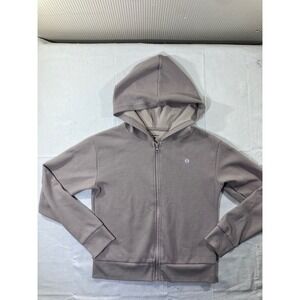 Layers Women Gray Waffle Knit Zip Up Hoodie Jacket Size 10 12